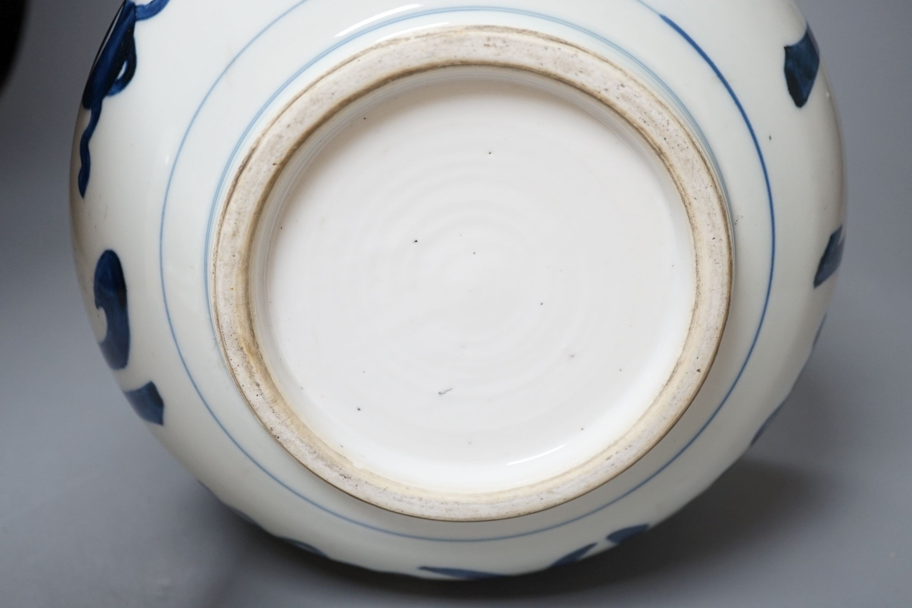 A Chinese blue and white character decorated censer, 20cm diameter